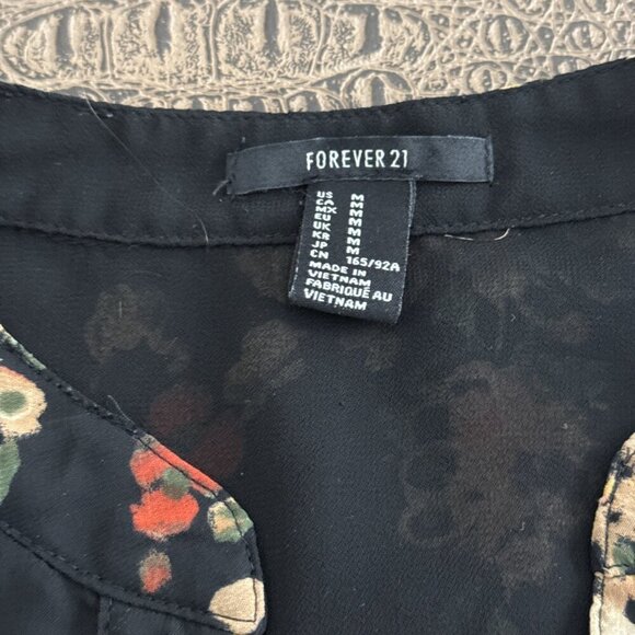 Forever 21 dark floral chiffon blouse, long sleeve sheer button front top M - Picture 2 of 9